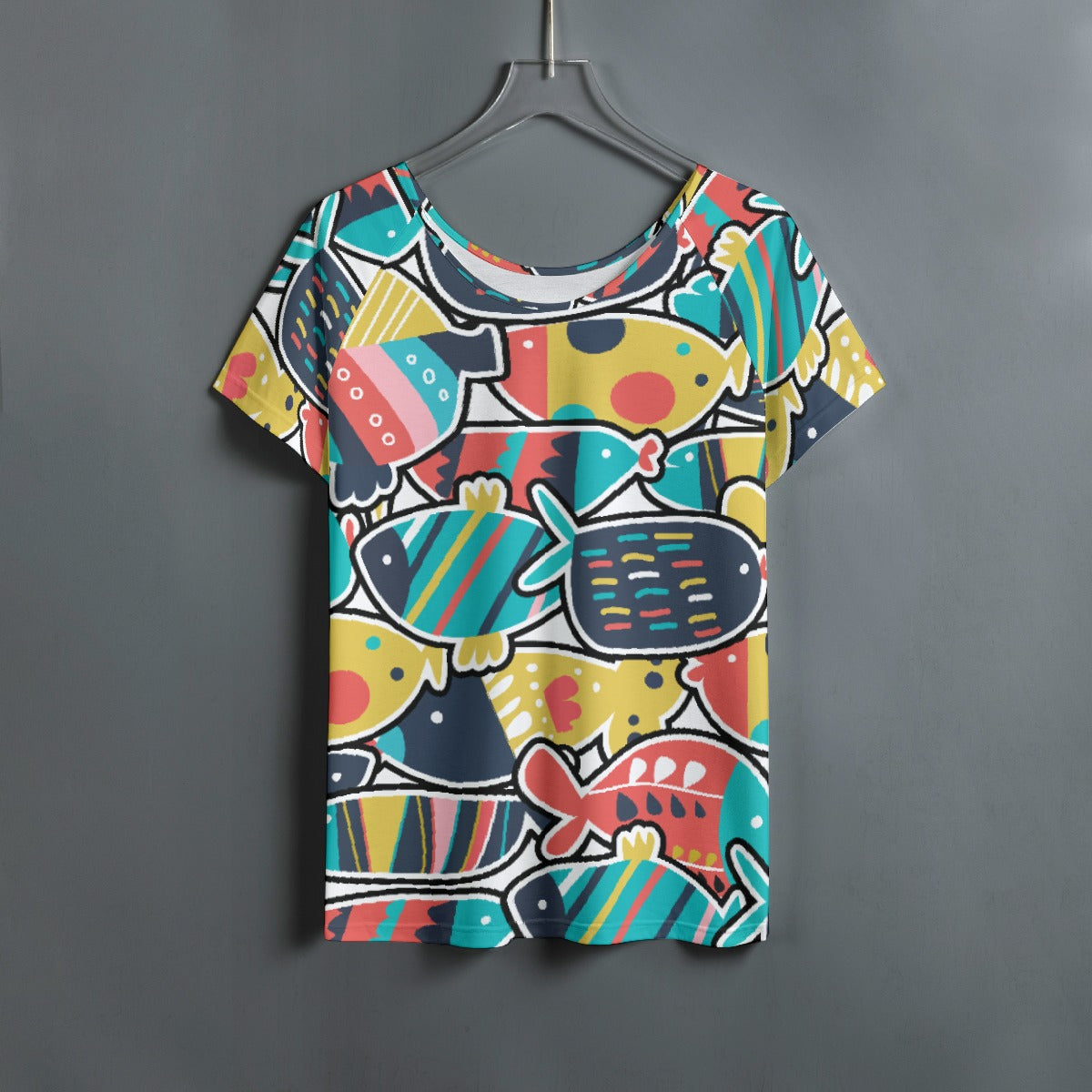 All-Over Print Women's Round Neck T-shirt With Raglan Sleeve