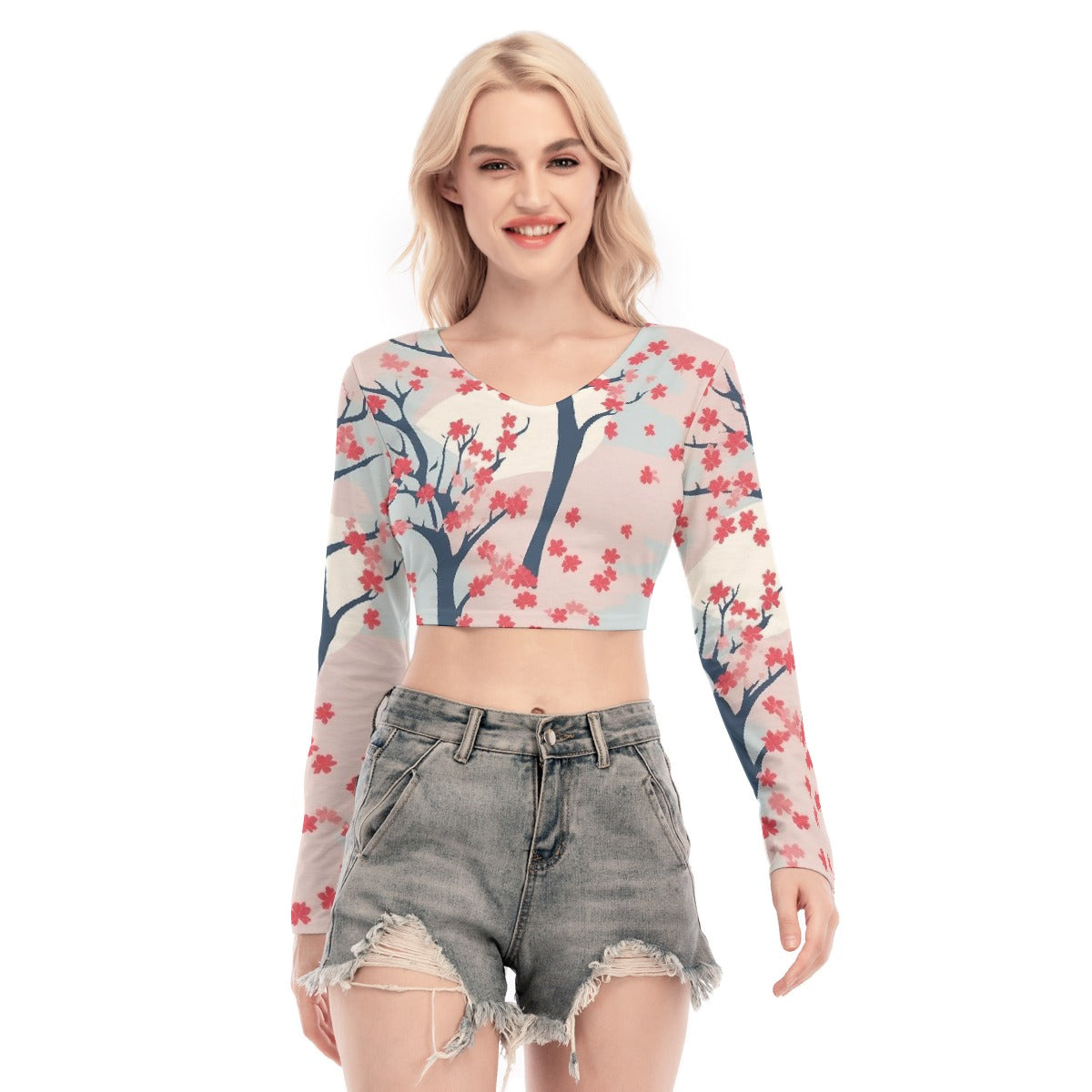 All-Over Print Women's Back Hollow T-shirt With Strap