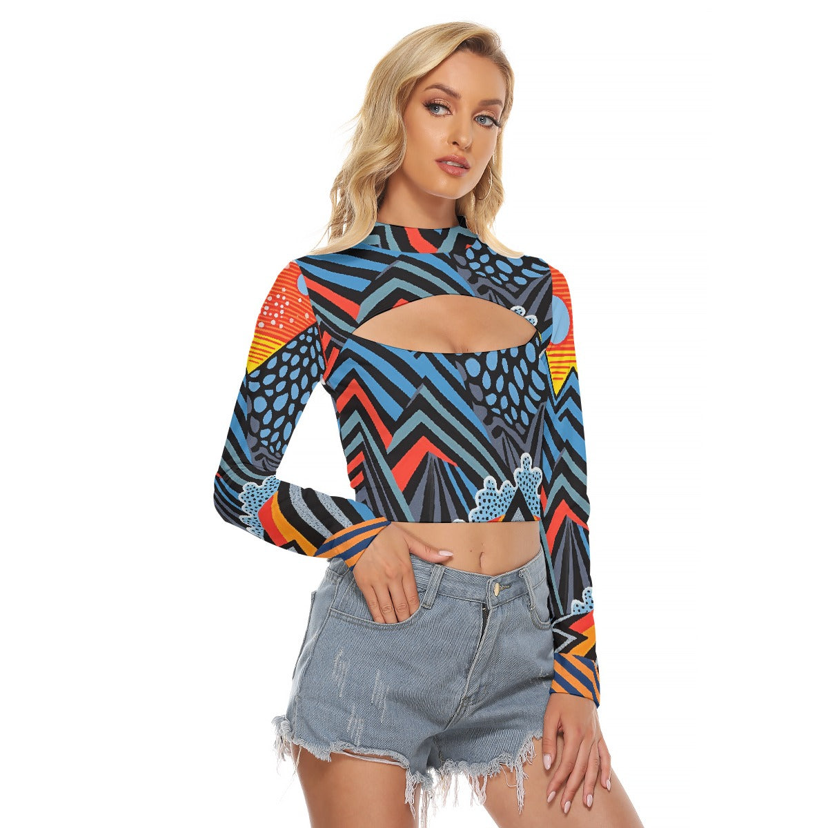 All-Over Print Women's Hollow Chest Keyhole Tight Crop Top