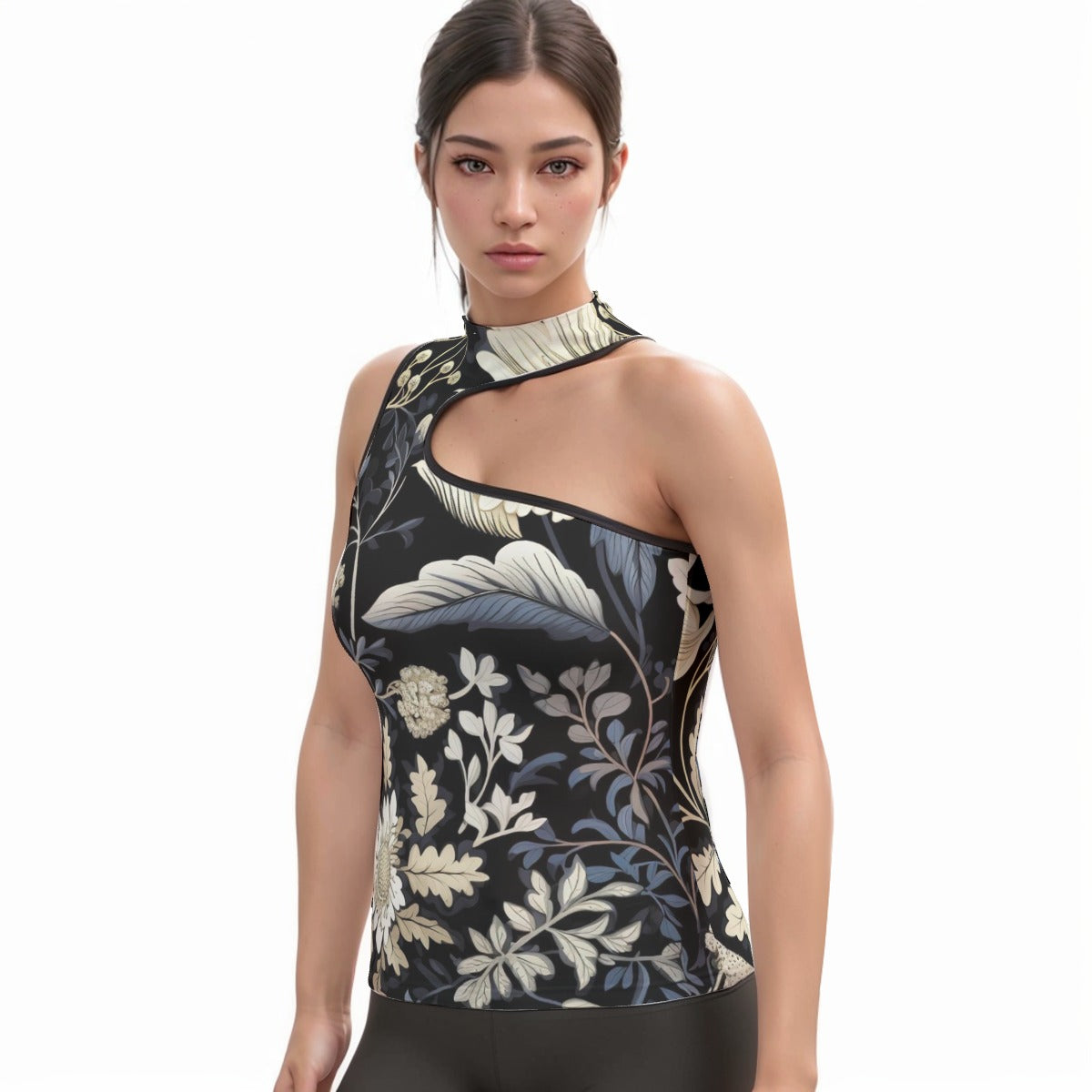 All-Over Print Women's Halter Sleeveless Asymmetrical Tank Top