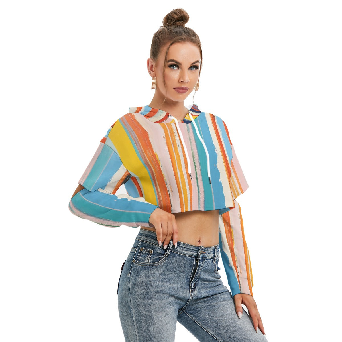 All-Over Print Women's Heavy Fleece Hoodie With Hollow Out Sleeve