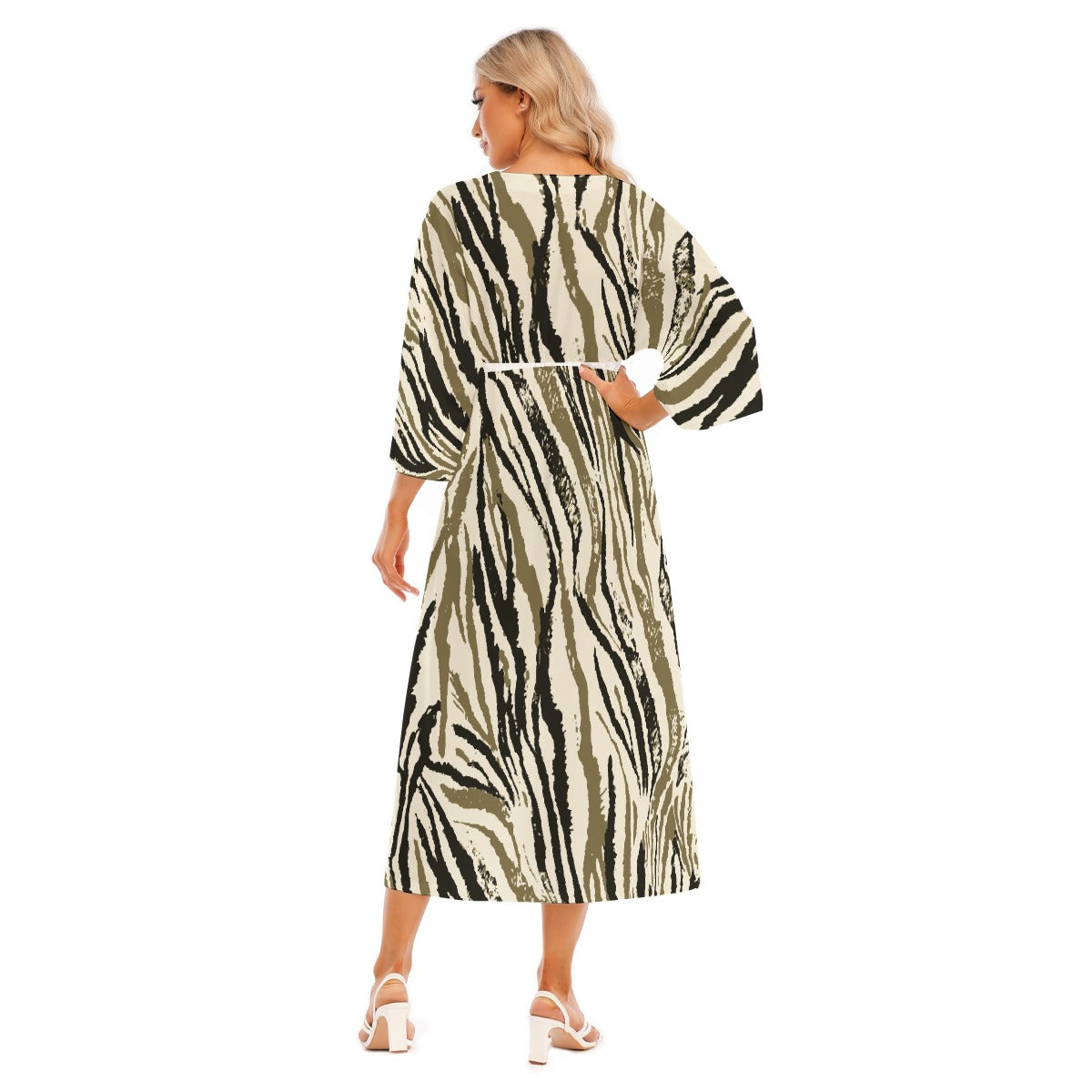 All-Over Print Women's Mid-Sleeve Long Dress