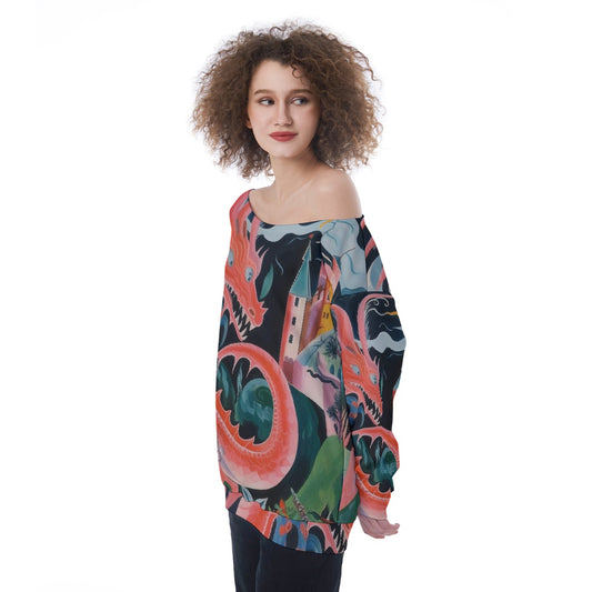 All-Over Print Oversized Women's Off-Shoulder Sweatshirt
