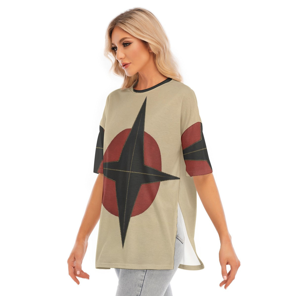 All-Over Print Women's Short Sleeves T-shirt With Hem Split