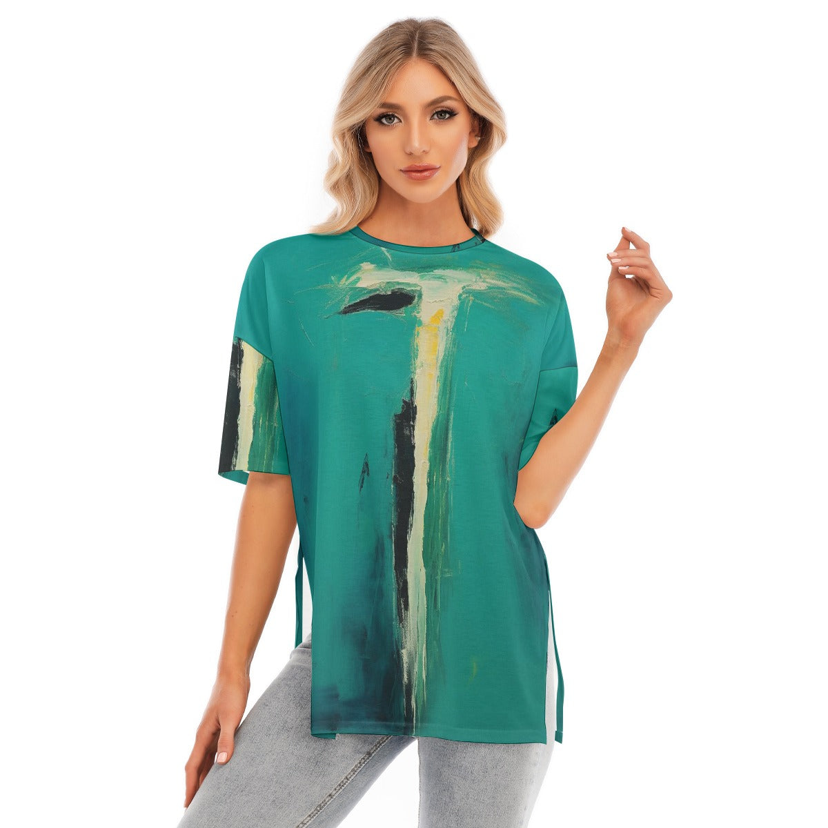 All-Over Print Women's Short Sleeves T-shirt With Hem Split