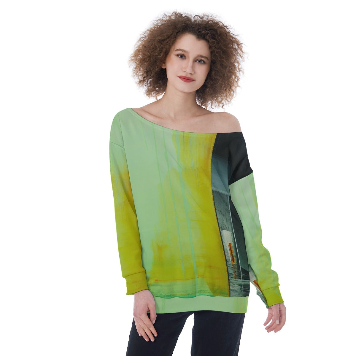 All-Over Print Oversized Women's Off-Shoulder Sweatshirt