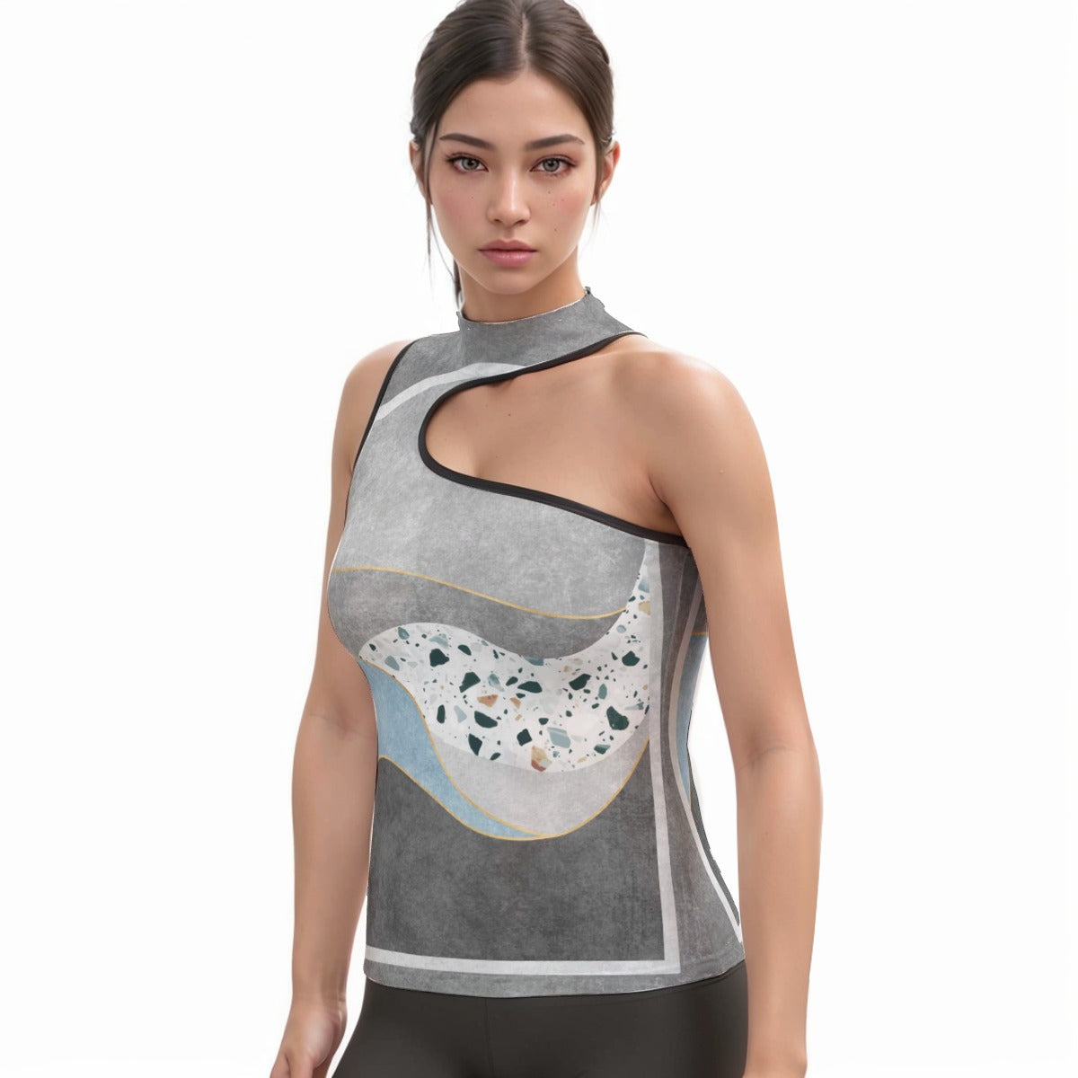 All-Over Print Women's Halter Sleeveless Asymmetrical Tank Top