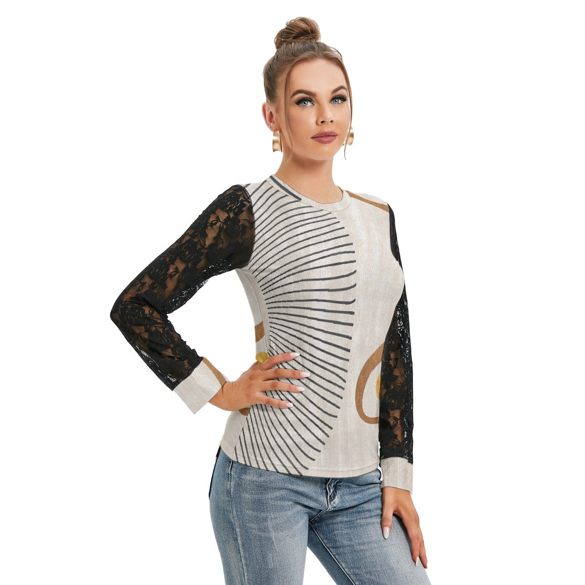 All-Over Print Women's T-shirt And Sleeve With Black Lace