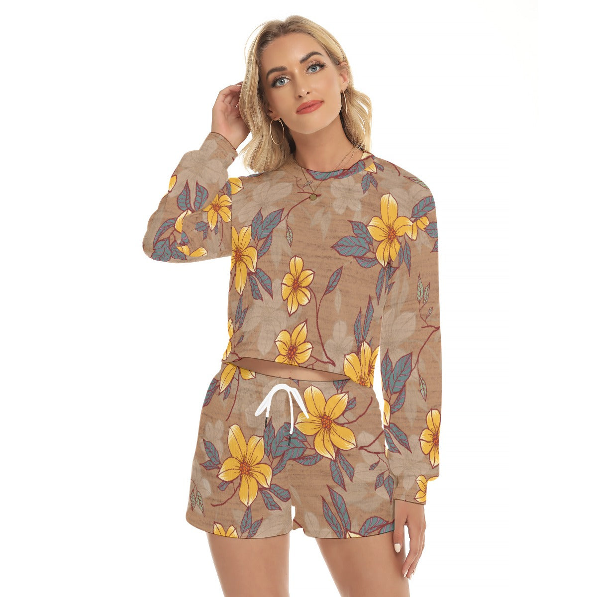 All-Over Print Women's Short Sweatshirt And Pants Suit
