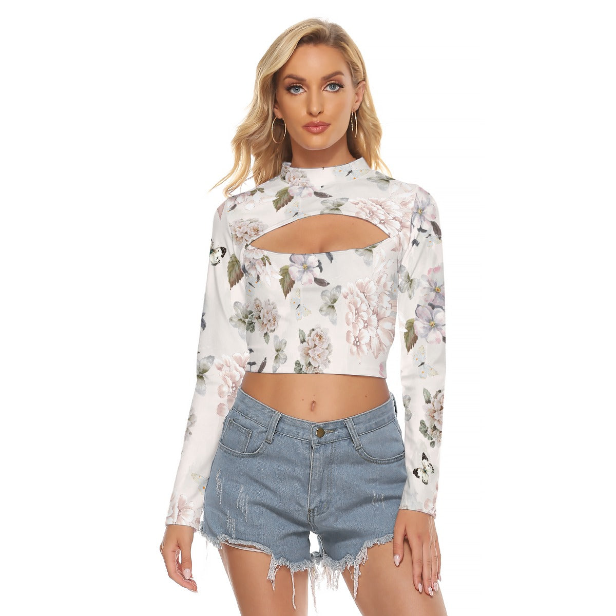 All-Over Print Women's Hollow Chest Keyhole Tight Crop Top