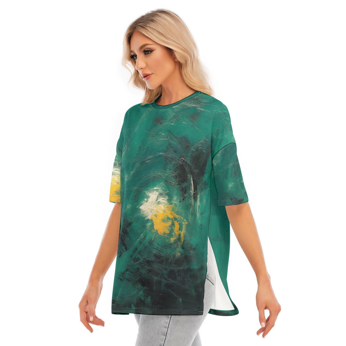 All-Over Print Women's Short Sleeves T-shirt With Hem Split