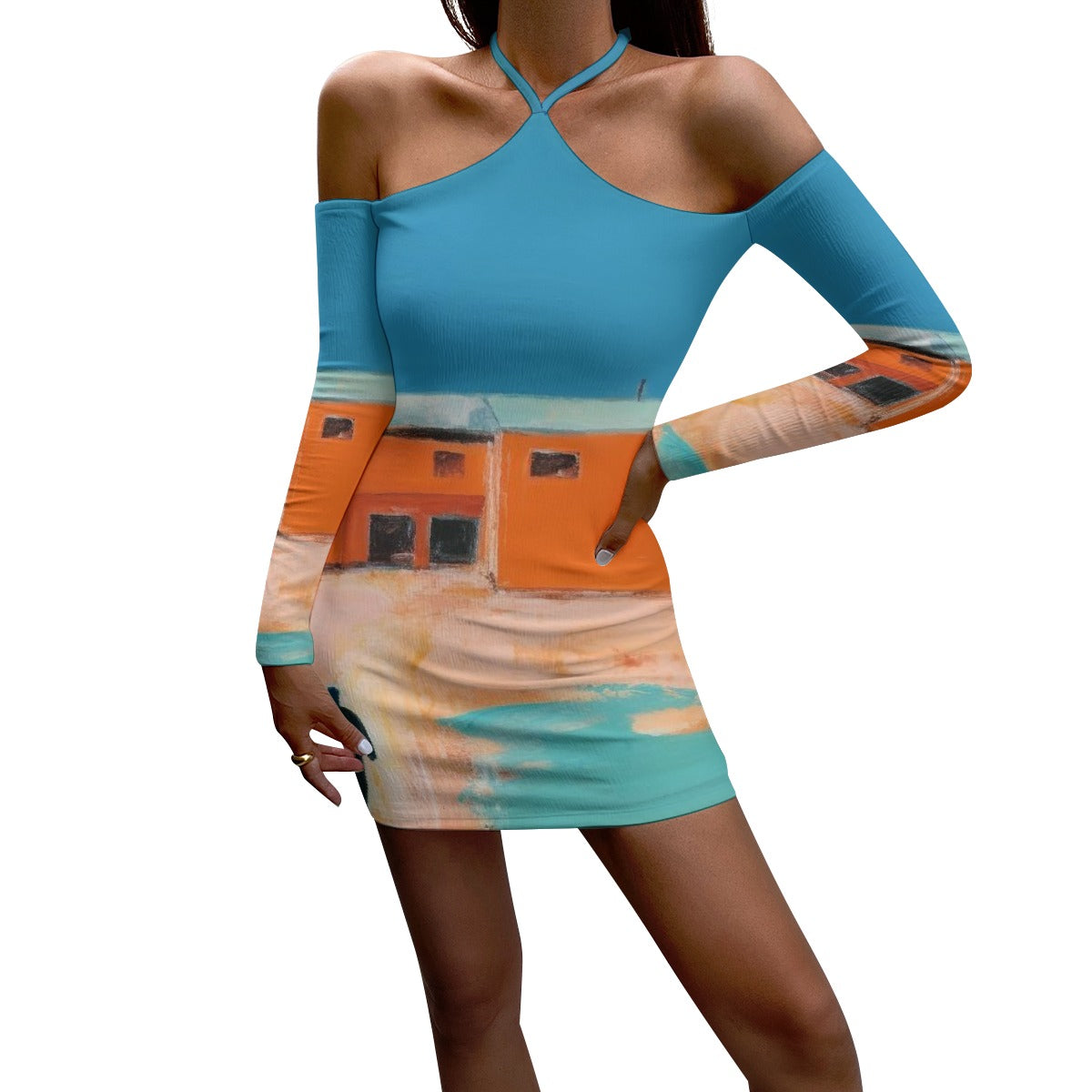 All-Over Print Women's Halter Lace-up Dress