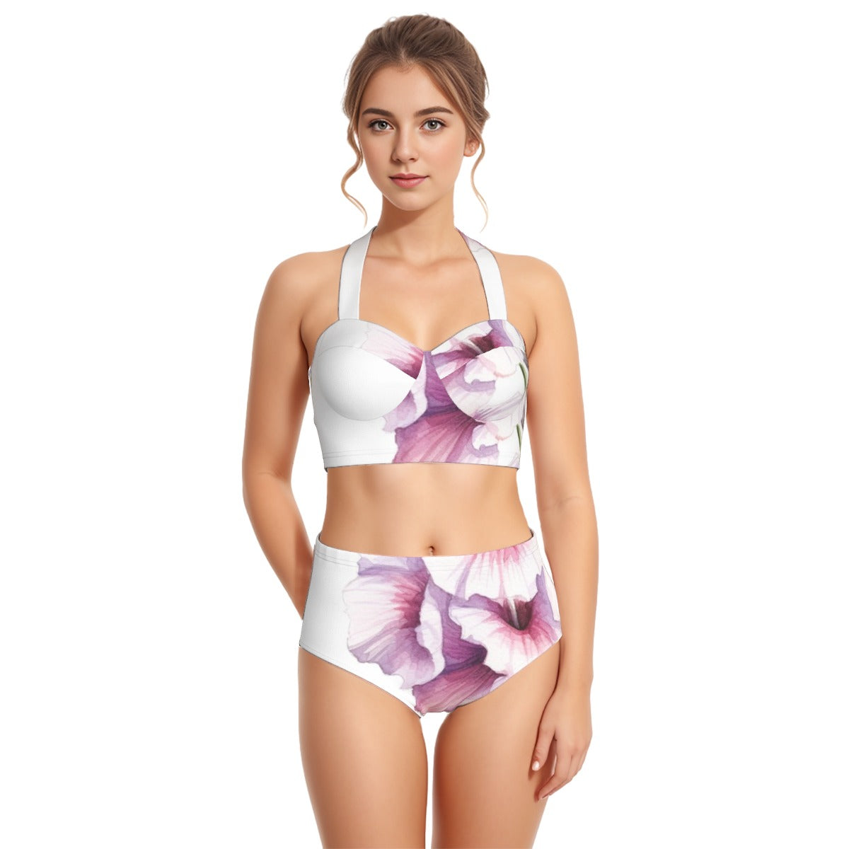 All-Over Print Women's Swimsuit Set With Halter