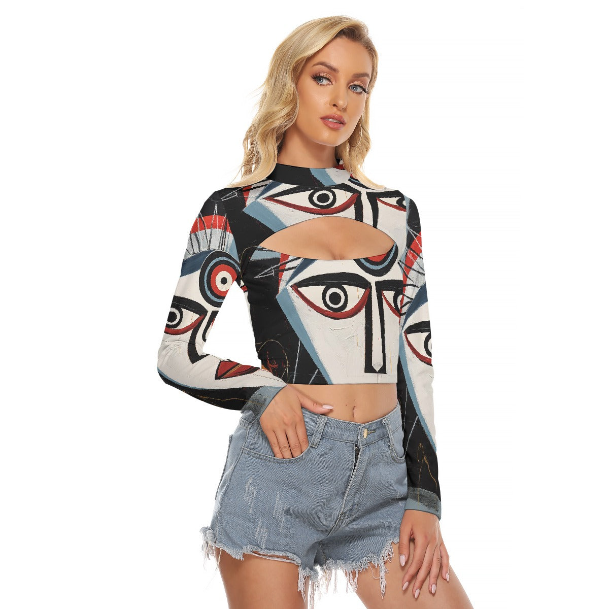 All-Over Print Women's Hollow Chest Keyhole Tight Crop Top