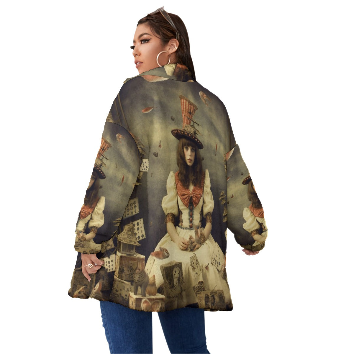 All-Over Print Unisex Borg Fleece Stand-up Collar Coat With Zipper Closure(Plus Size)