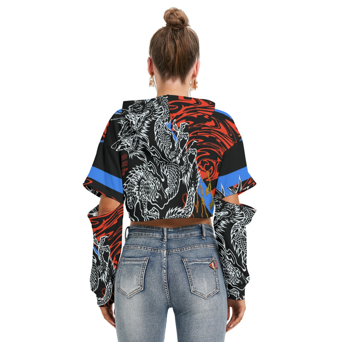 All-Over Print Women's Heavy Fleece Hoodie With Hollow Out Sleeve