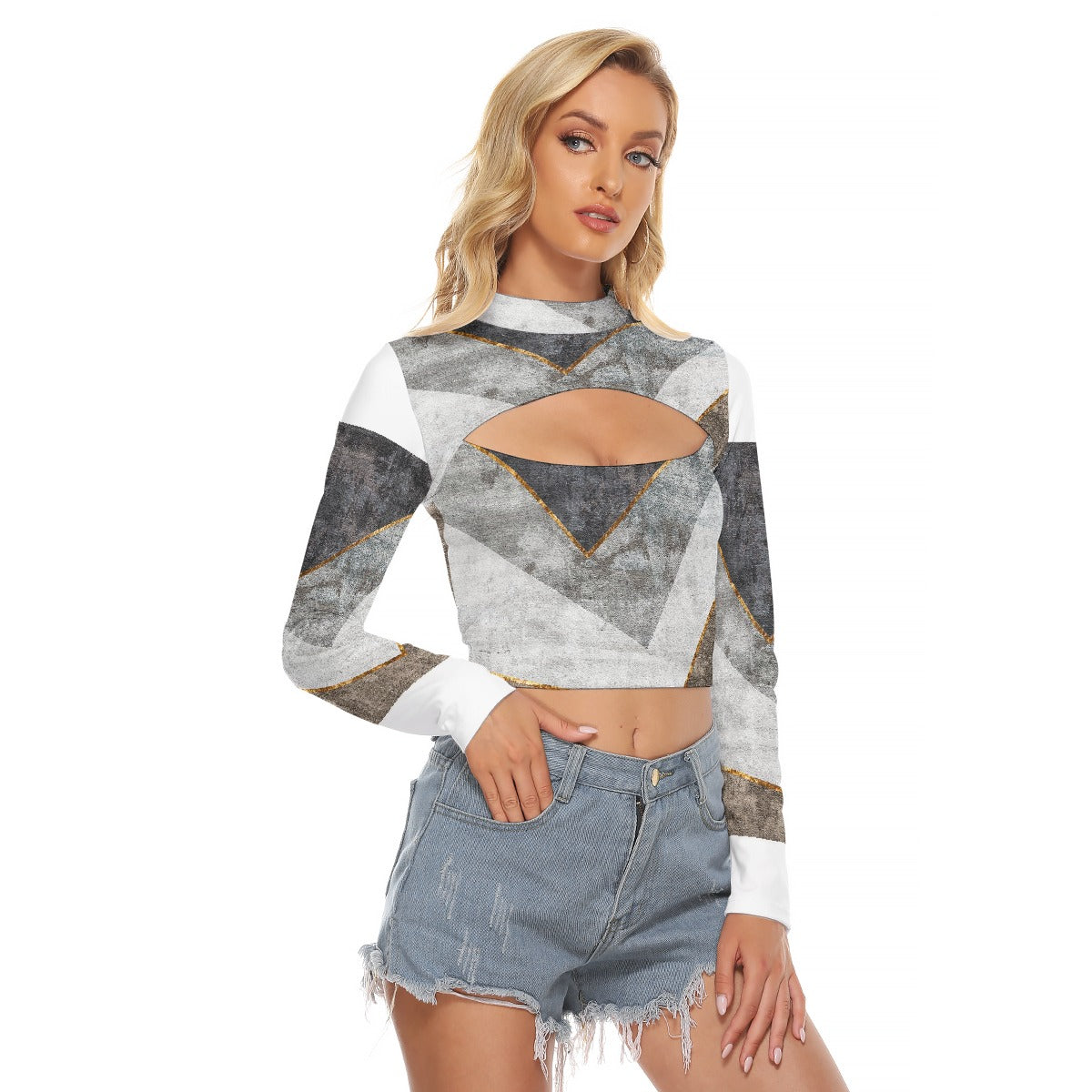 All-Over Print Women's Hollow Chest Keyhole Tight Crop Top