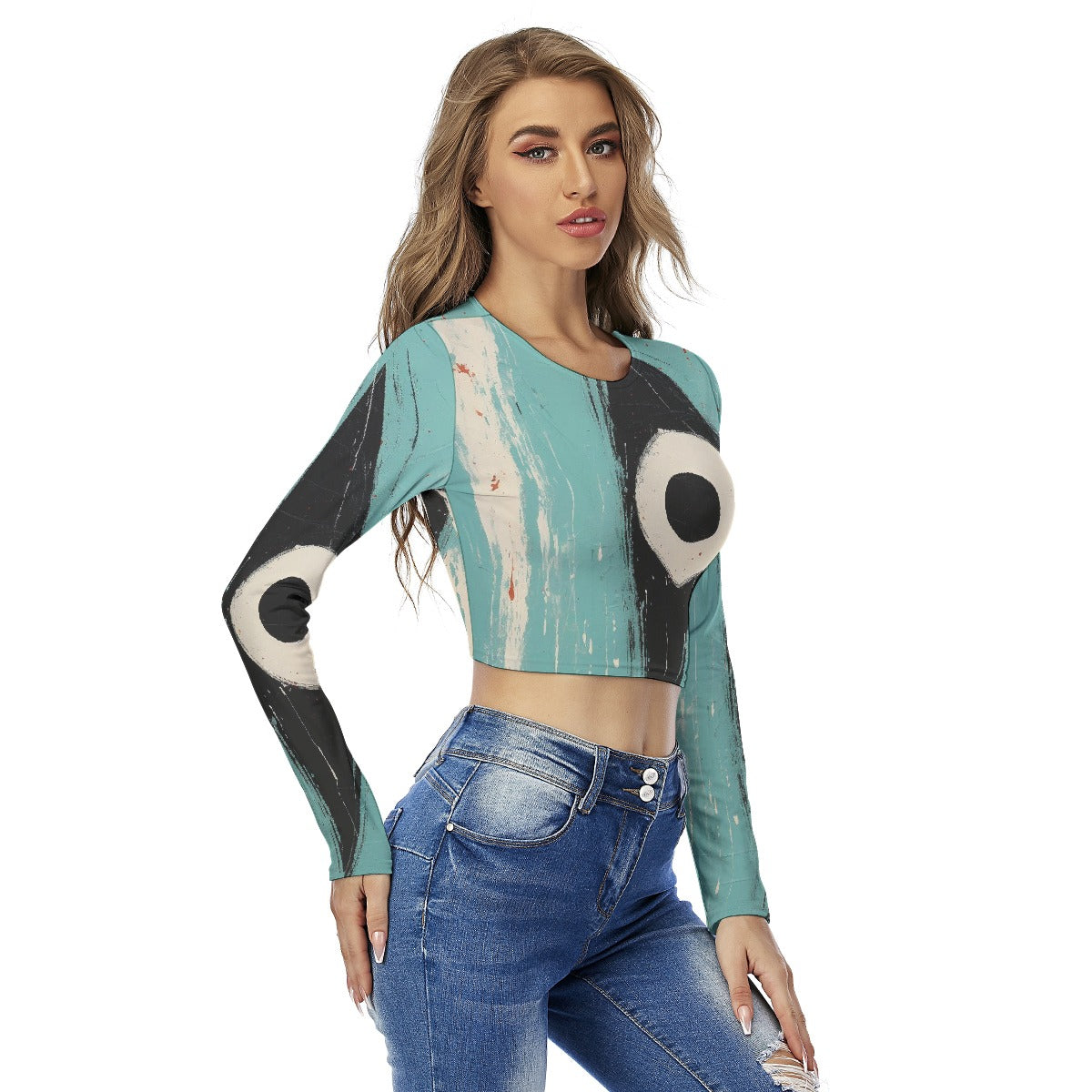 All-Over Print Women's Round Neck Crop Top T-Shirt