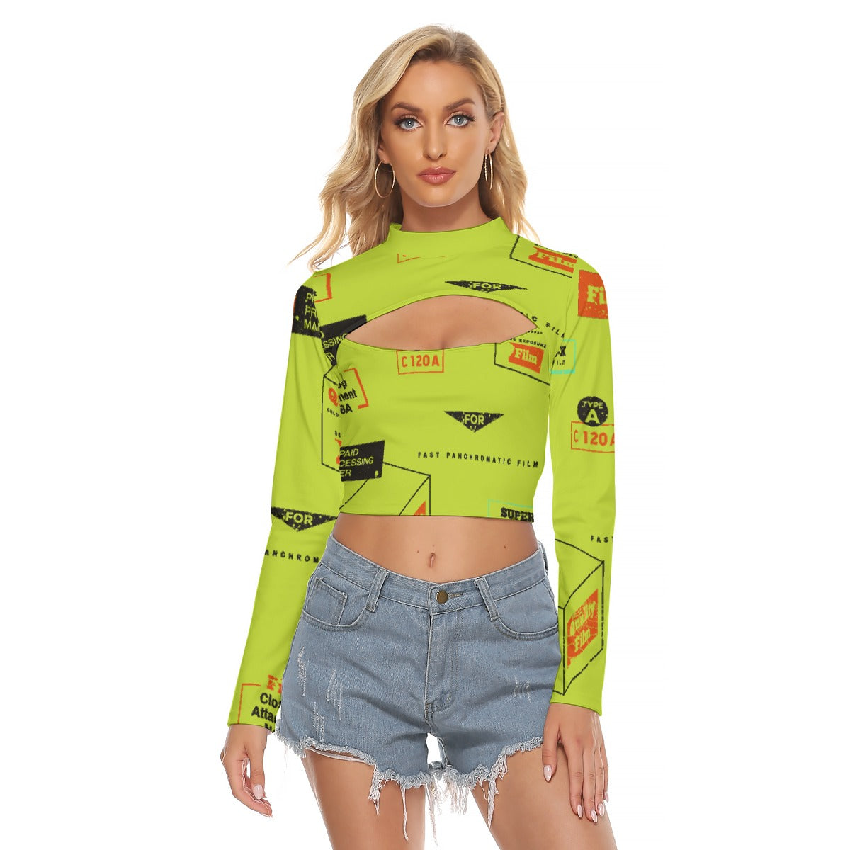 All-Over Print Women's Hollow Chest Keyhole Tight Crop Top