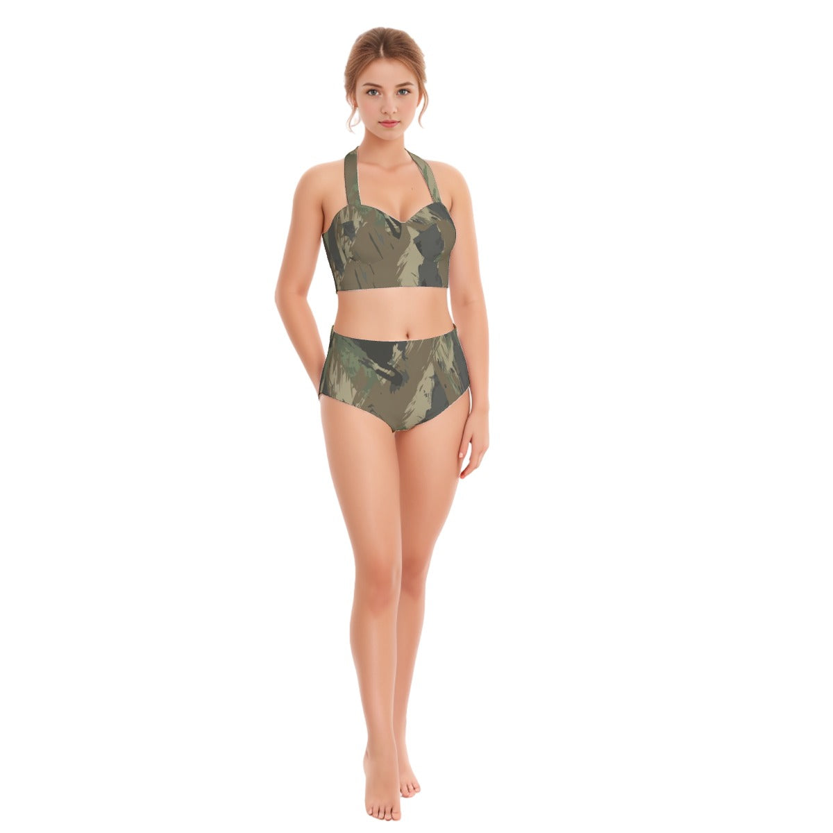 All-Over Print Women's Swimsuit Set With Halter