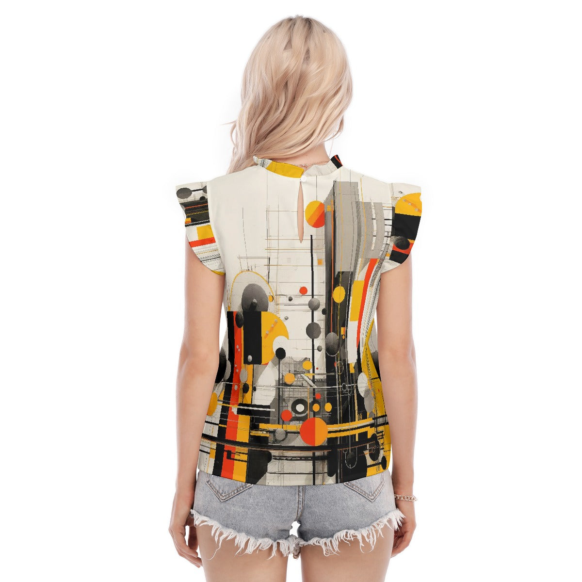 All-Over Print Women's Blouse With Ruffle Collar And Sleeve