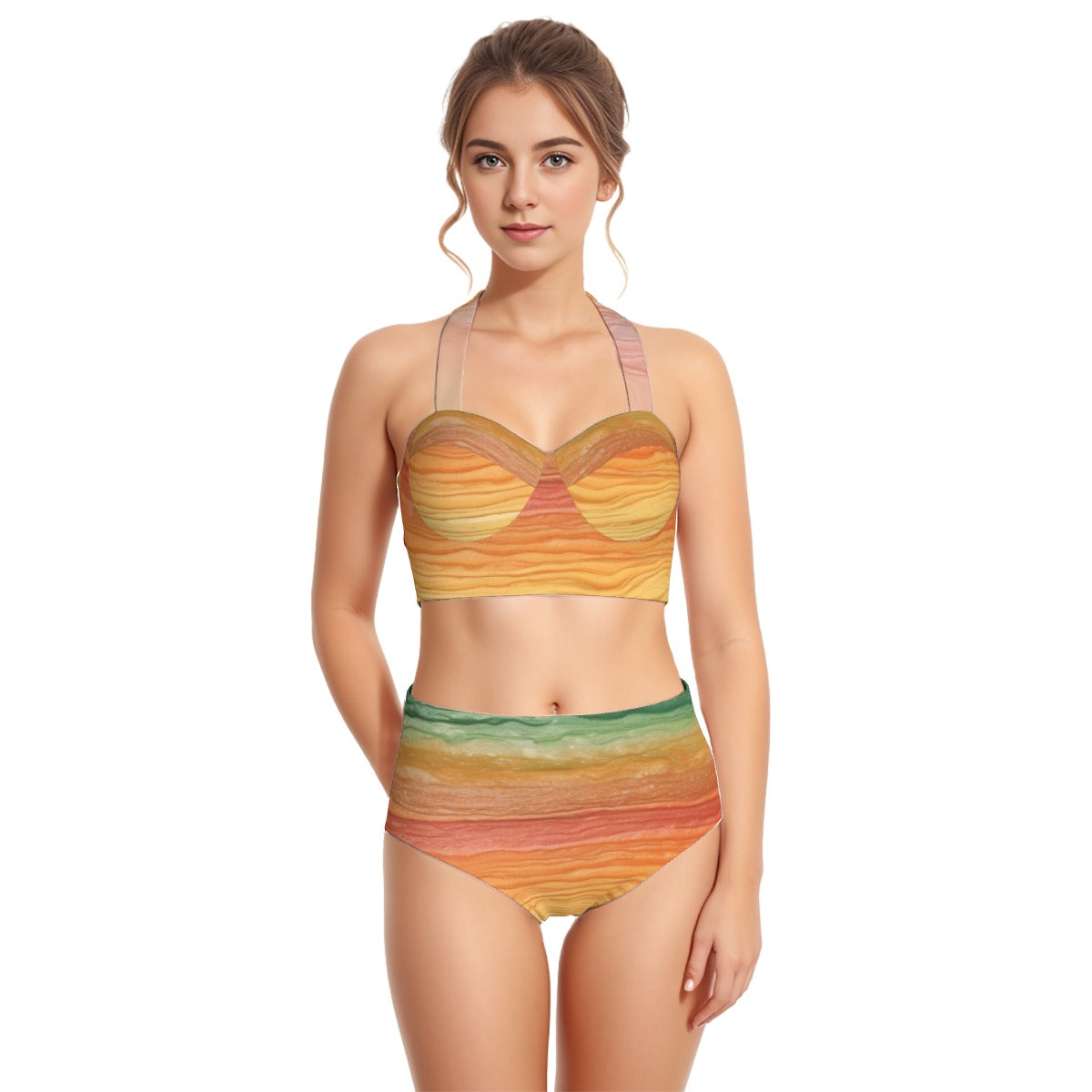 All-Over Print Women's Swimsuit Set With Halter