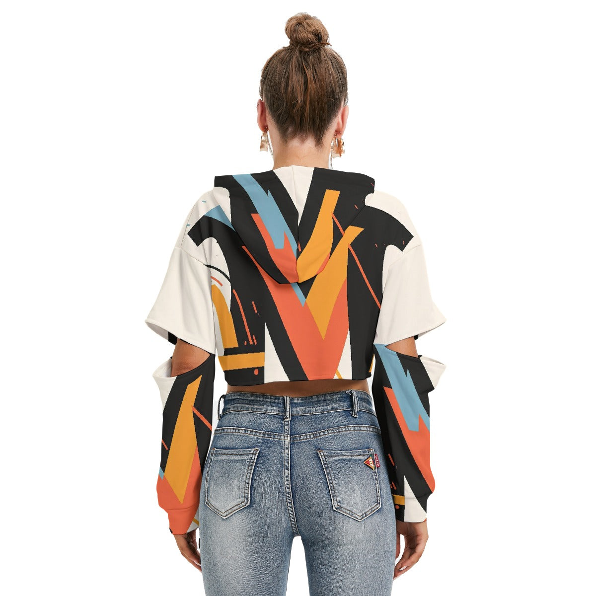 All-Over Print Women's Heavy Fleece Hoodie With Hollow Out Sleeve