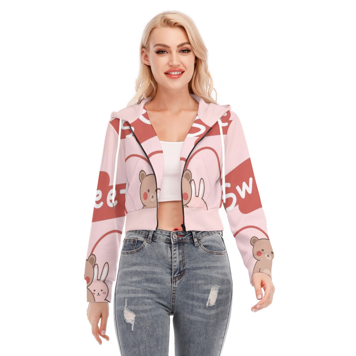 All-Over Print Women's Crop Top Hoodie With Zipper Closure