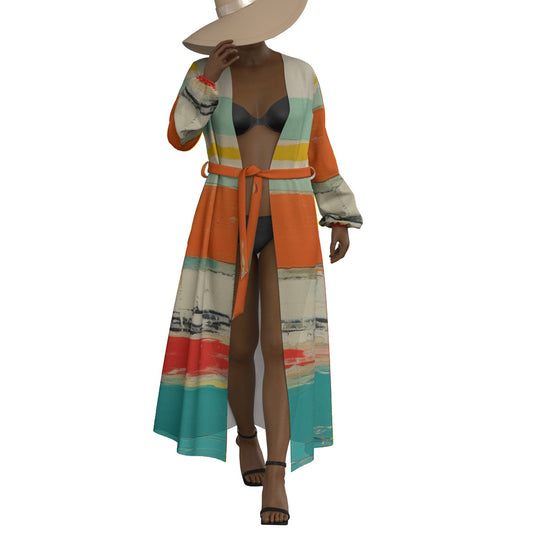 All-Over Print Women's Lace-up Chiffon Robe