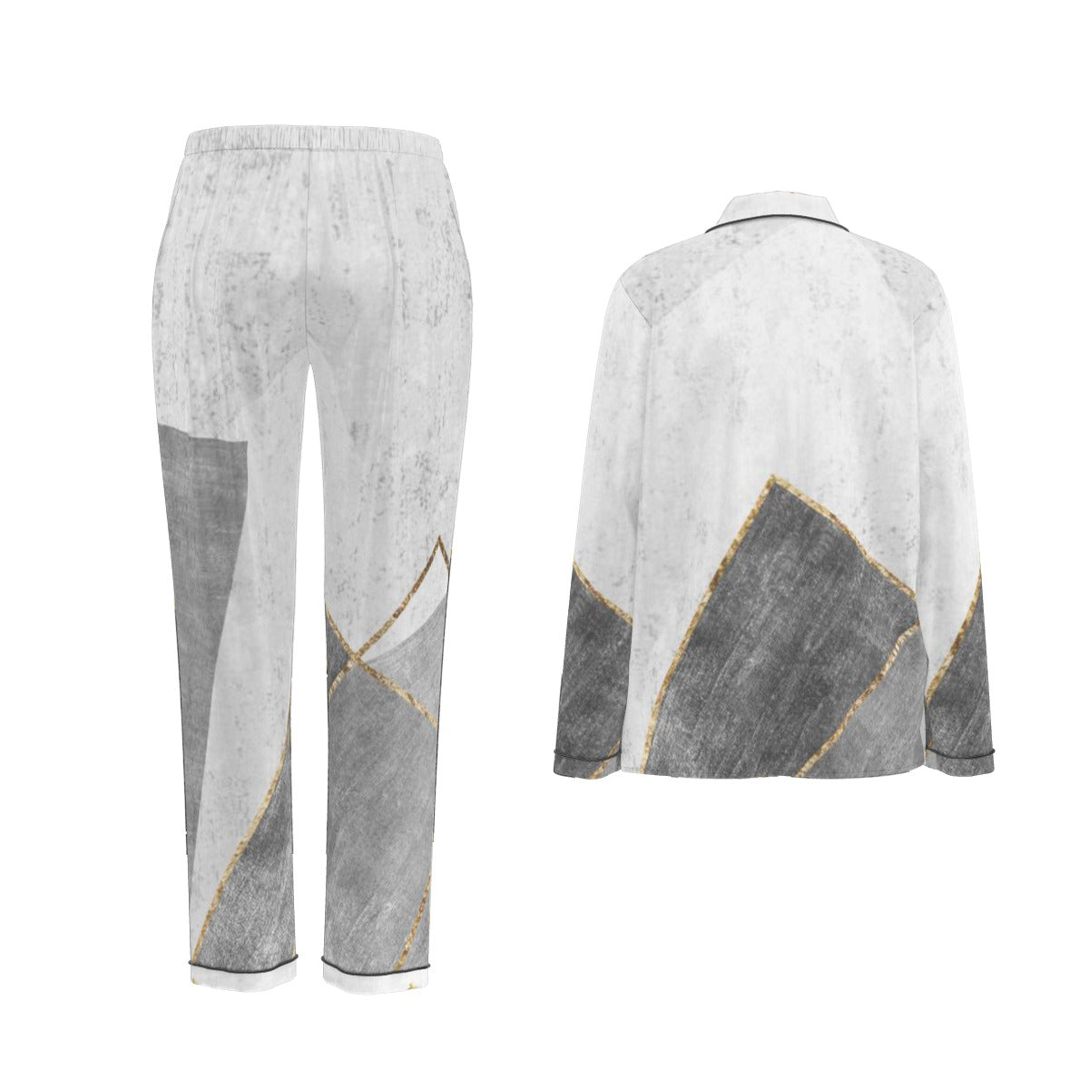 All-Over Print Women's Long Sleeve Pajama Set With Black Contrast Piping