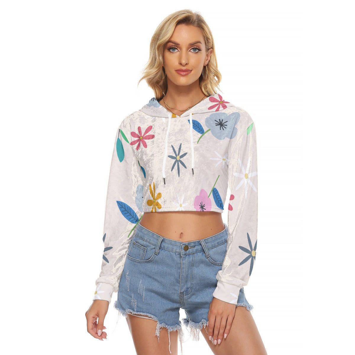 All-Over Print Women's Crop Top Hoodie|Velvet