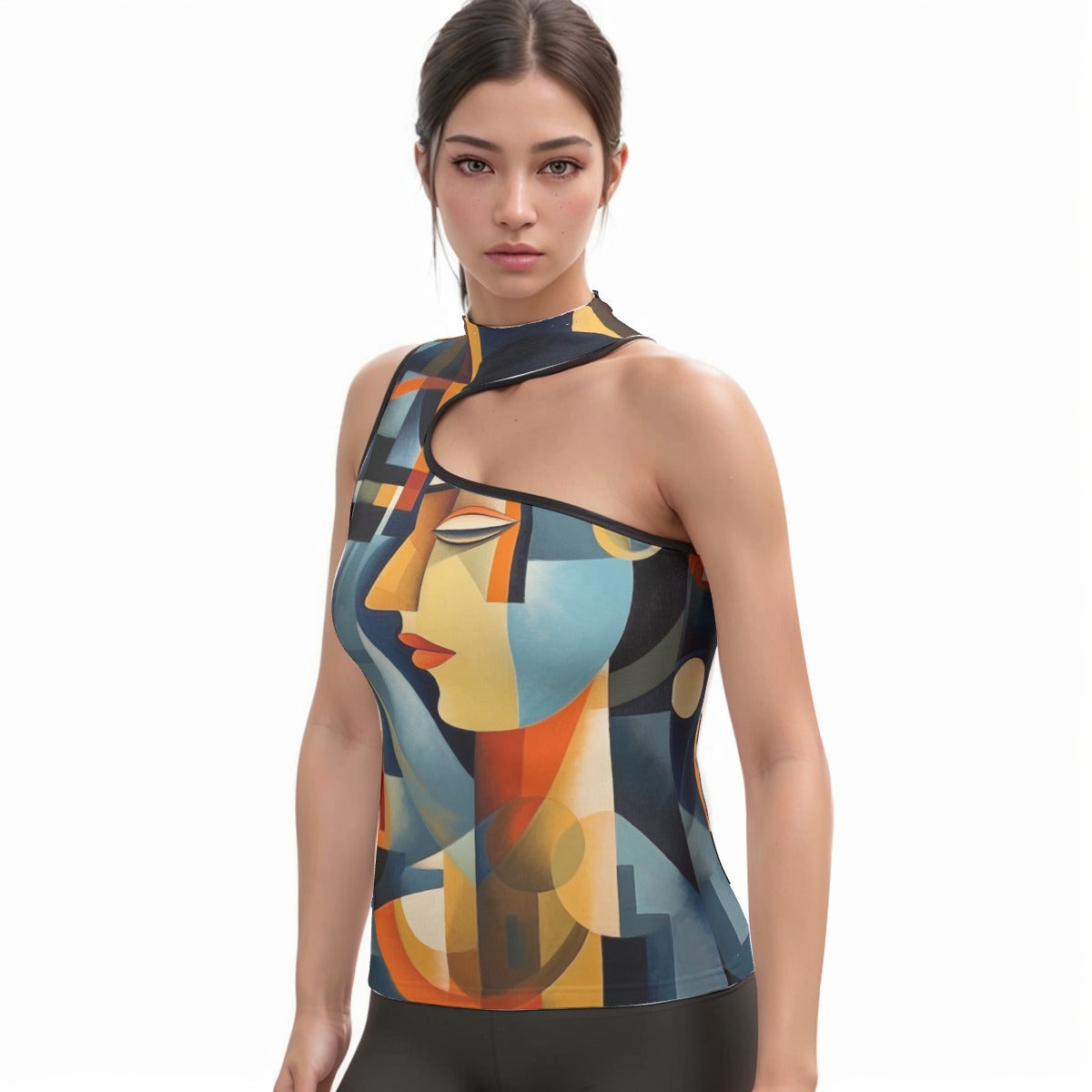 All-Over Print Women's Halter Sleeveless Asymmetrical Tank Top