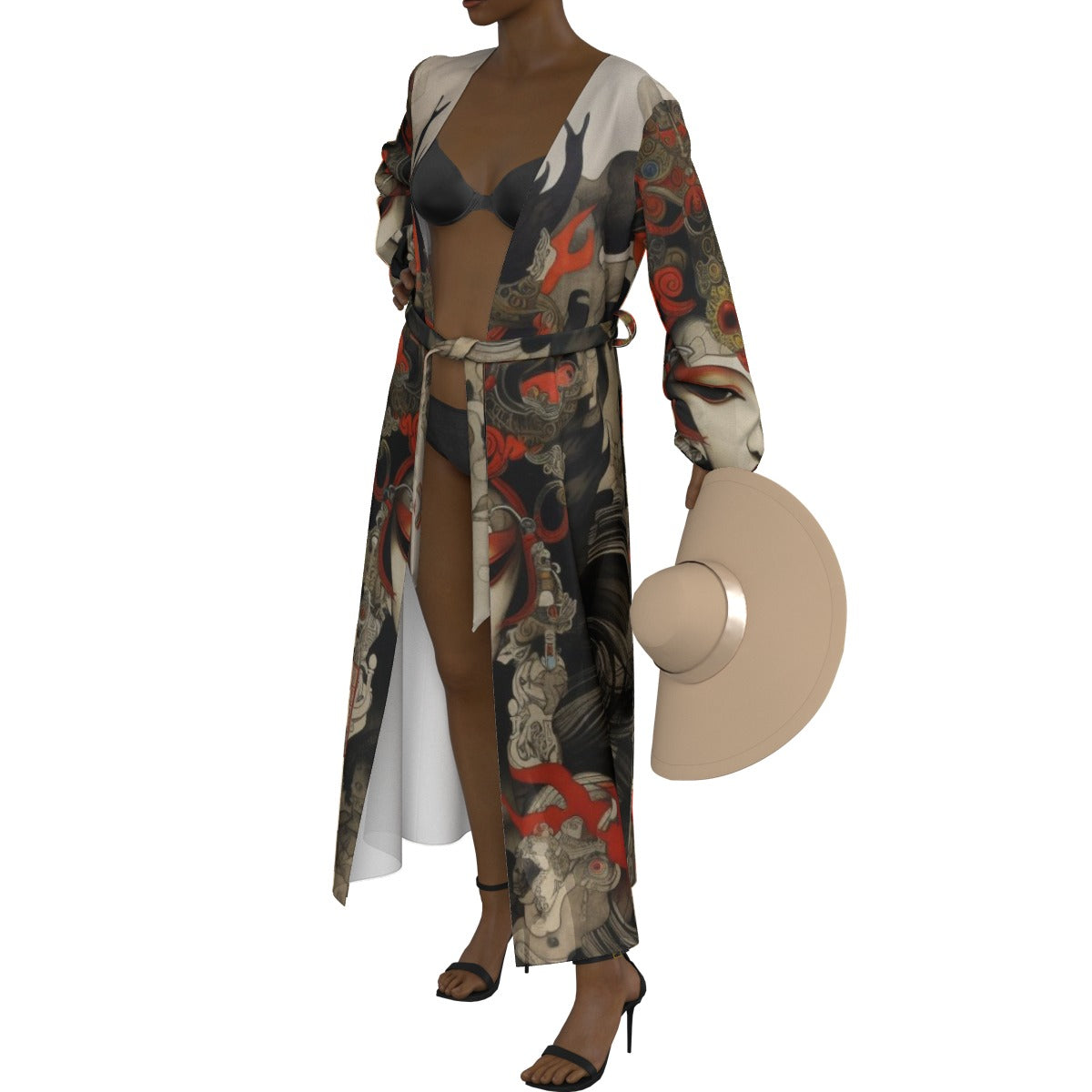 All-Over Print Women's Lace-up Chiffon Robe