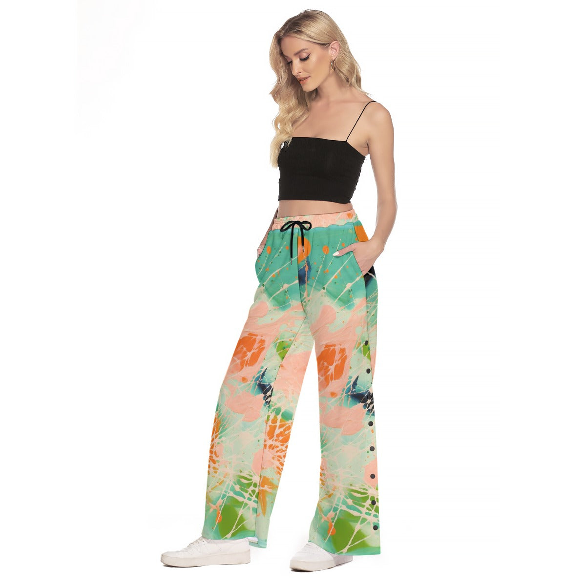 All-Over Print Women's Side Slit Snap Button Trousers
