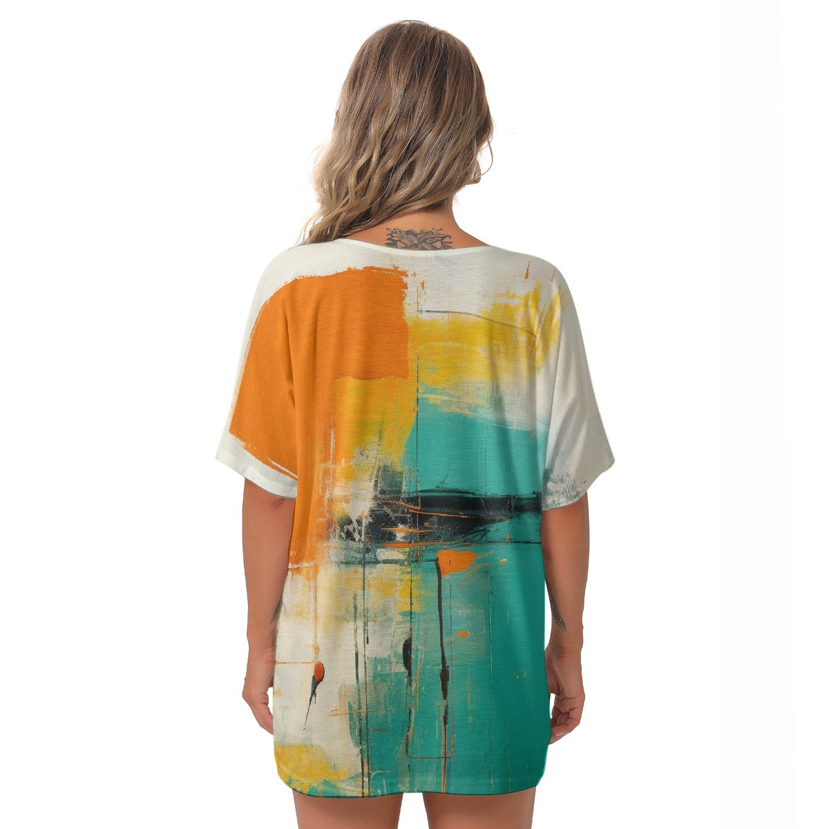 All-Over Print Women's Bat Sleeves V-Neck Blouse