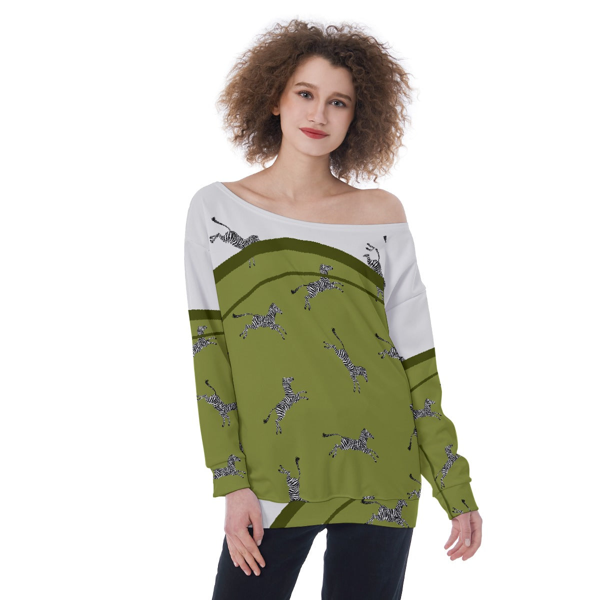 All-Over Print Oversized Women's Off-Shoulder Sweatshirt