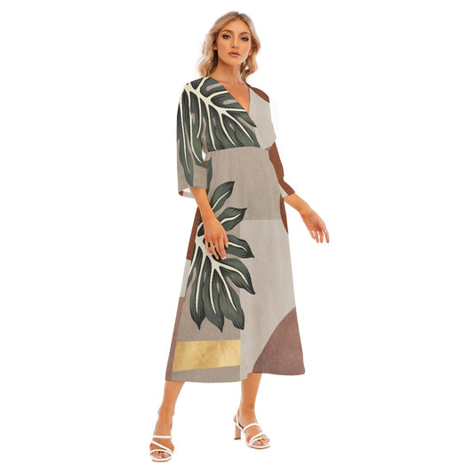 All-Over Print Women's Mid-Sleeve Long Dress
