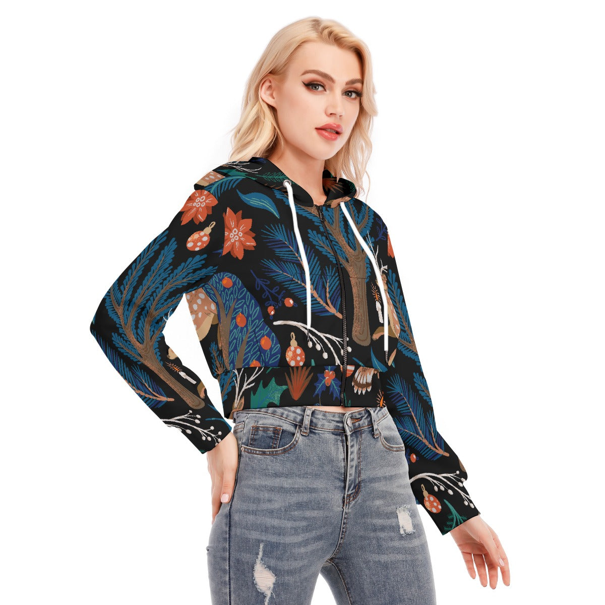 All-Over Print Women's Crop Top Hoodie With Zipper Closure