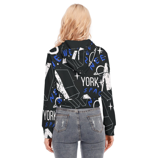 All-Over Print Women's Crop Top Hoodie With Zipper Closure