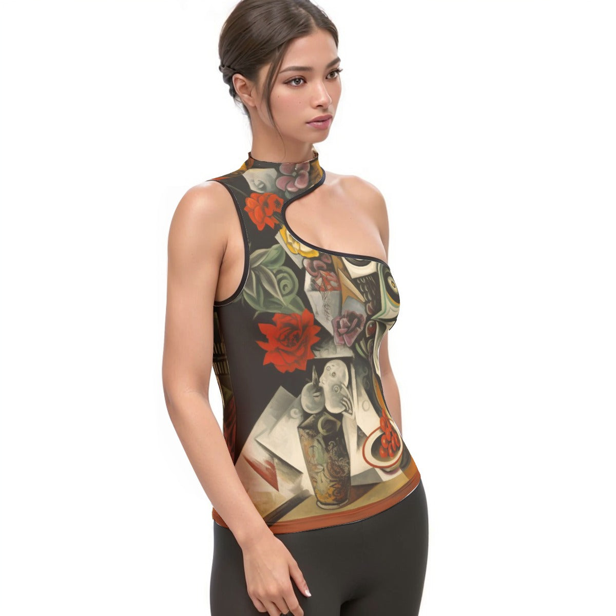 All-Over Print Women's Halter Sleeveless Asymmetrical Tank Top