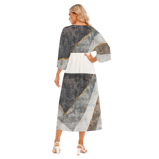 All-Over Print Women's Mid-Sleeve Long Dress