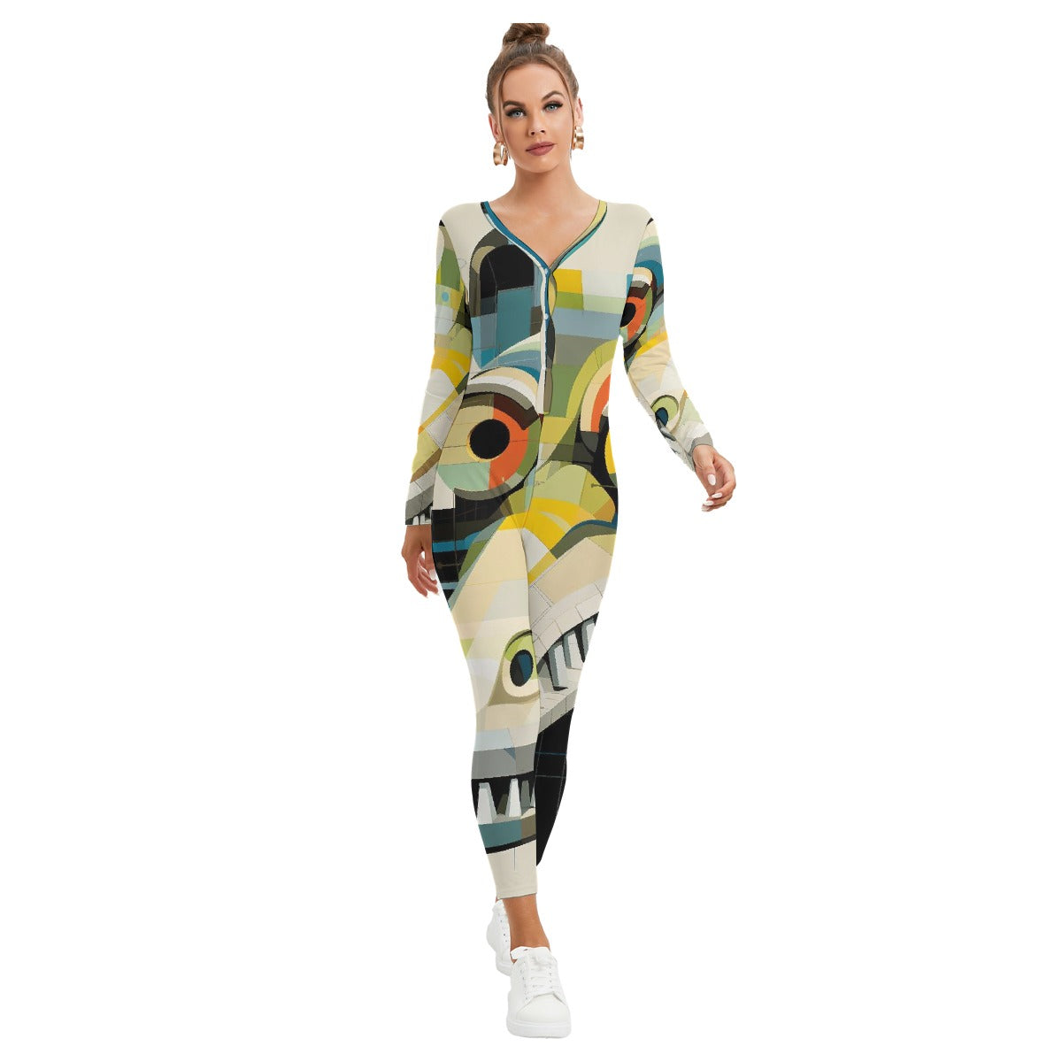 All-Over Print Women's Plunging Neck Jumpsuit