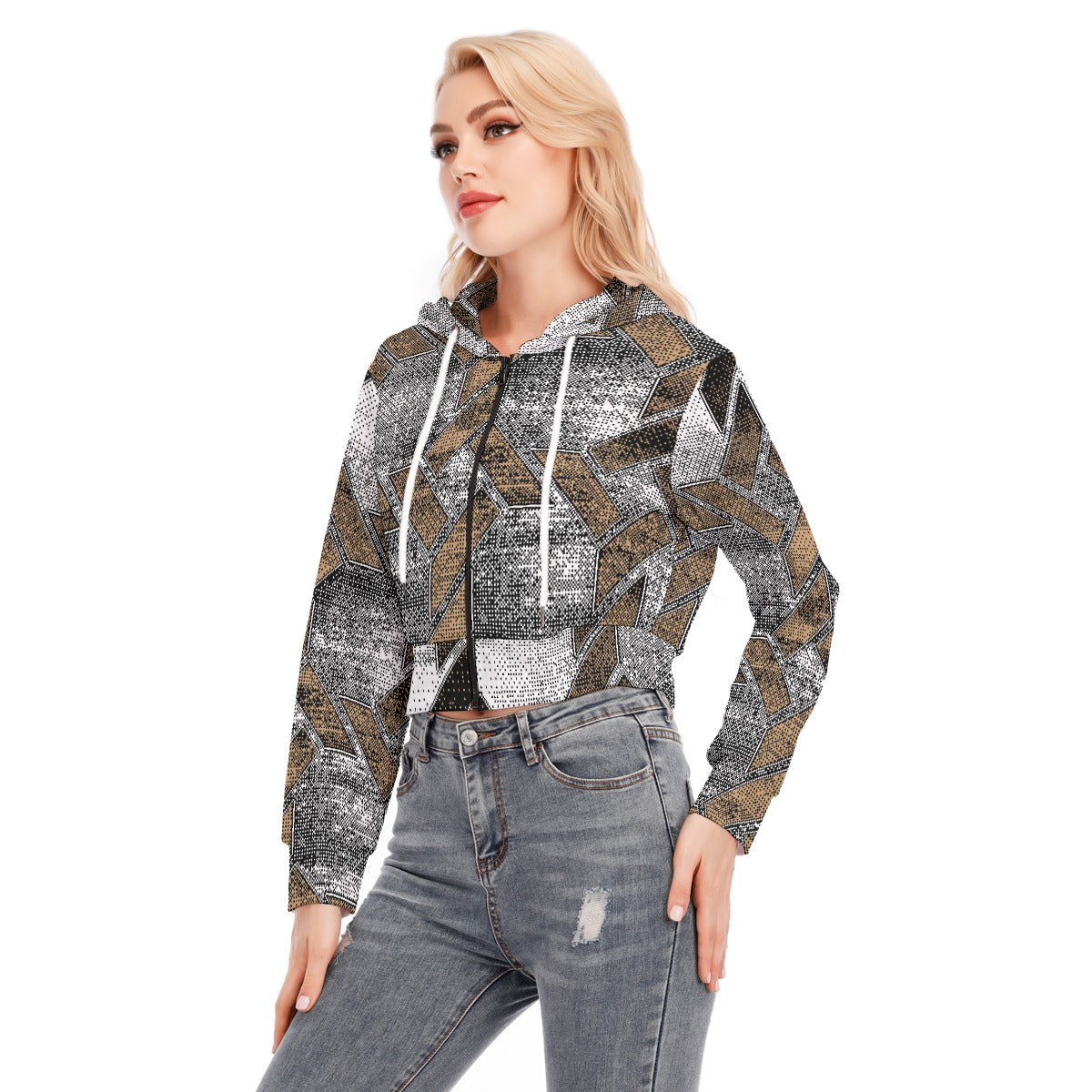 All-Over Print Women's Crop Top Hoodie With Zipper Closure