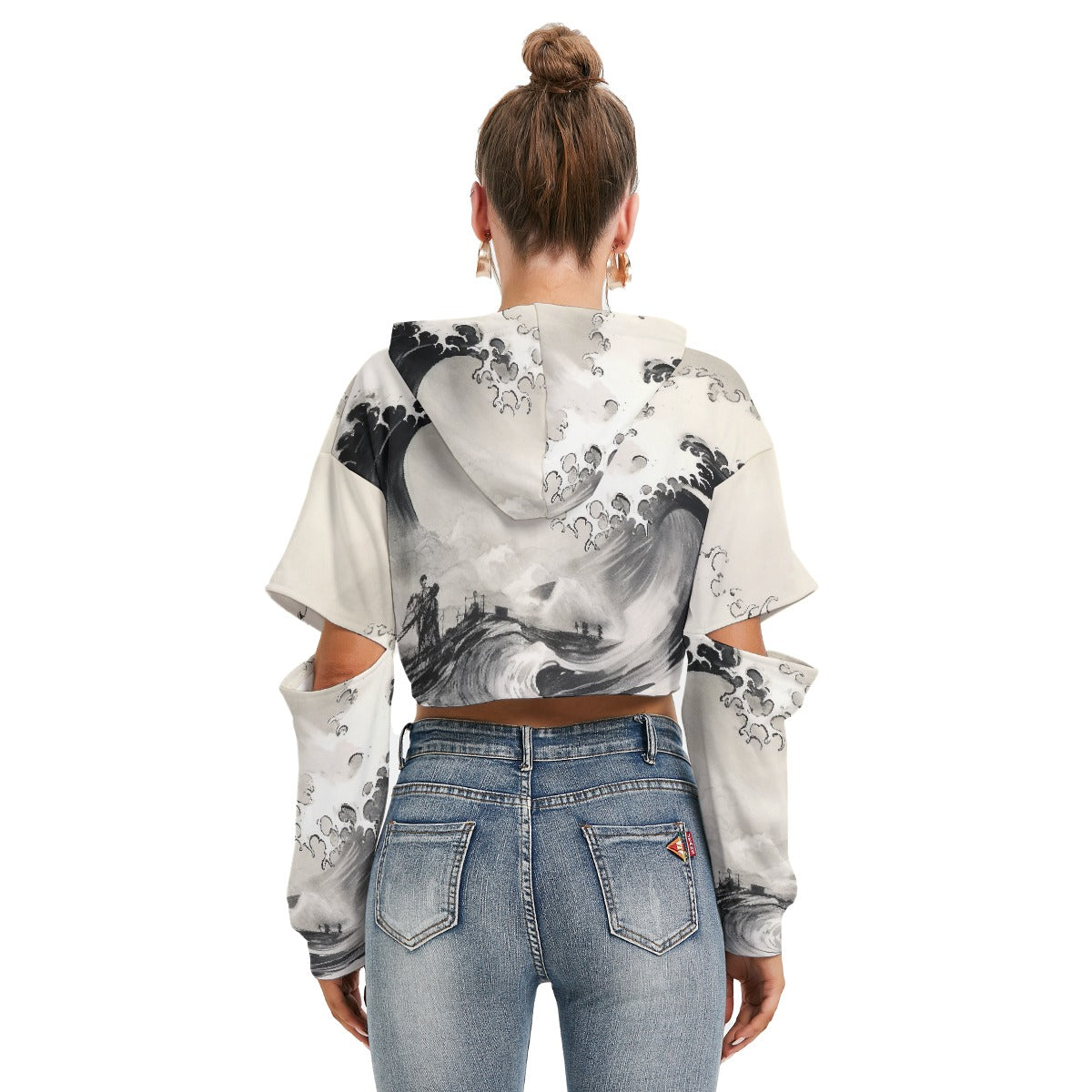 All-Over Print Women's Heavy Fleece Hoodie With Hollow Out Sleeve