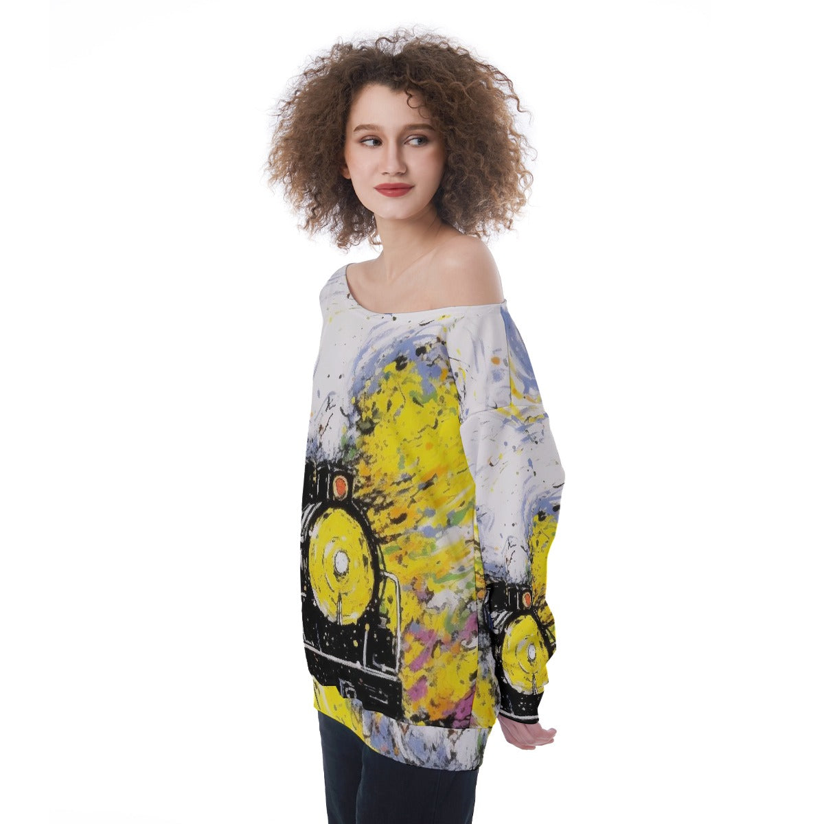 All-Over Print Oversized Women's Off-Shoulder Sweatshirt