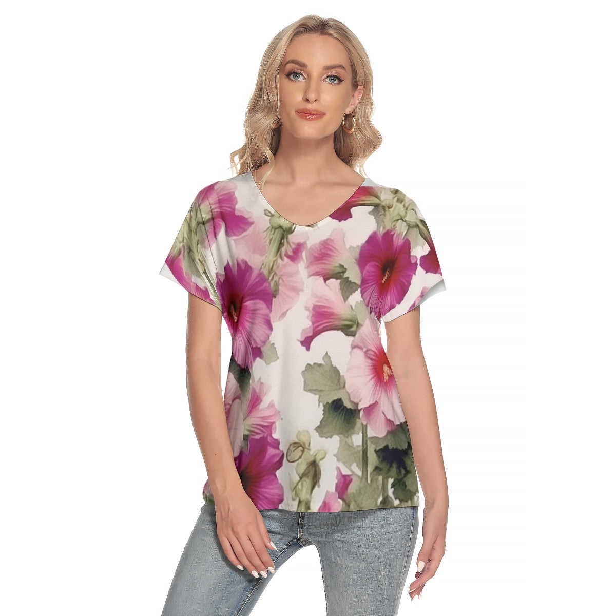 All-Over Print Women's Loose V-neck Short Sleeve T-shirt