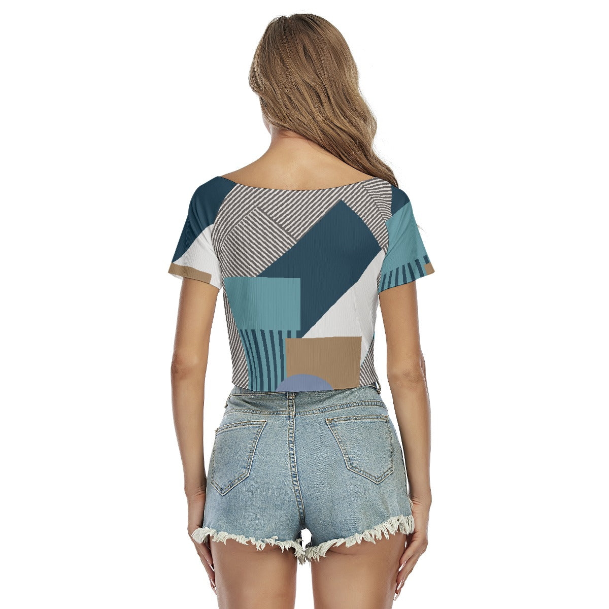 All-Over Print Women's Raglan Drawstring Front  Crop Tee