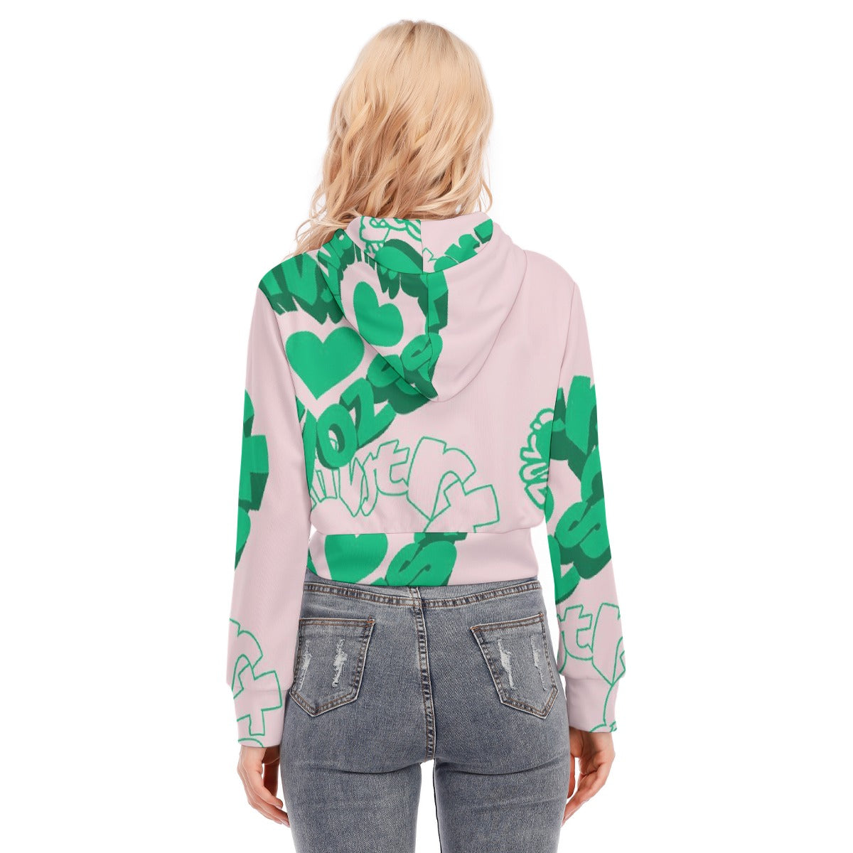 All-Over Print Women's Crop Top Hoodie With Zipper Closure