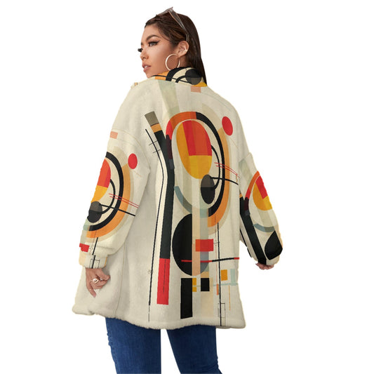 All-Over Print Unisex Borg Fleece Stand-up Collar Coat With Zipper Closure(Plus Size)