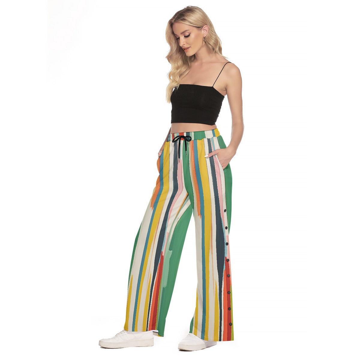 All-Over Print Women's Side Slit Snap Button Trousers